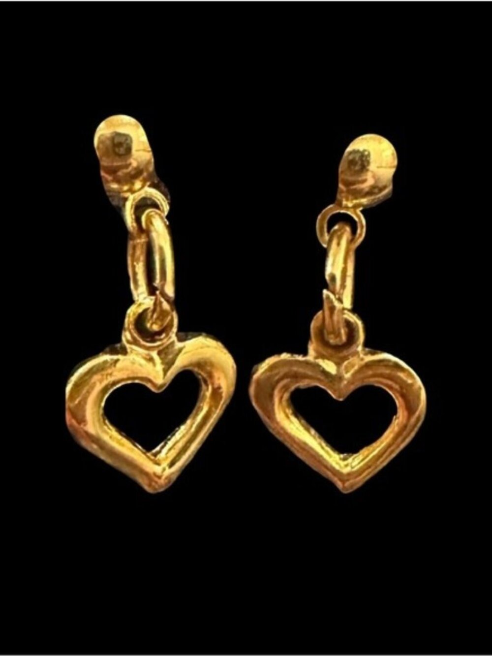 Vintage Open Heart Dangle Earrings Gold Tone Cutout Dainty Minimalist Womens